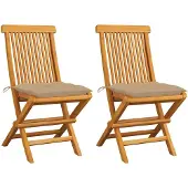 vidaXL Tuinstoelen 2 st met beige kussens massief teakhout