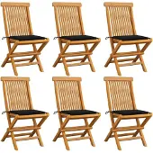 vidaXL Tuinstoelen 6 st met zwarte kussens massief teakhout