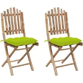 vidaXL Tuinstoelen 2 st inklapbaar met kussens bamboe