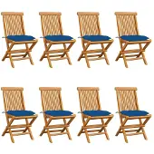 vidaXL Tuinstoelen 8 st met blauwe kussens massief teakhout