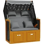 vidaXL Strandstoel met kussen poly rattan en hout zwart en antraciet