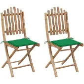 vidaXL Opklapbare stoelen (2 stuks) met kussens, bamboe