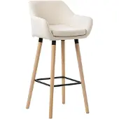 CLP Grant Barkruk - Met rugleuning - Voetsteun - houten frame - tot 150 kg belastbaar - Stof - beige/natura