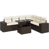vidaXL 7-delige Loungeset met kussens poly rattan bruin