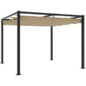 vidaXL Tuinpaviljoen met uitschuifbaar dak, taupe kleur, 3x3 meter, staal