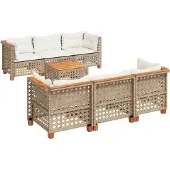 vidaXL 7-delige Loungeset met kussens poly rattan beige