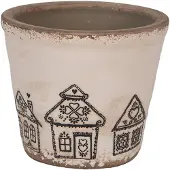 Clayre & Eef Keramiek Bloempot voor Binnen – Beige Gingerbread house – Rustieke Pot – Ø 12 cm – Gingerbread housemotief
