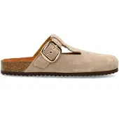 Manfield Beige/grijs suède clogs | Maat 39