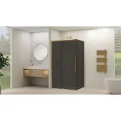 Van Rijn ST09 hoekcabine met rookglas 100x140cm geborsteld messing