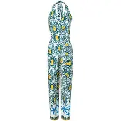 Ana alcazar Jumpsuit 'Winora' cyaan blauw / citroengeel / wit