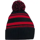 Beechfield Gestreepte muts (Zwart/Klassiek Rood)