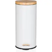 Hjh OFFICE Afvalbak / prullenbak CLEAN BAMBOO 30 l staal/bamboe wit mat