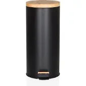 Hjh OFFICE Afvalbak / prullenbak CLEAN BAMBOO 30 l staal/bamboe zwart mat