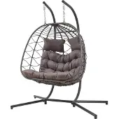 En.casa Dubbele hangstoel Skense met standaard grijs 198x156x98 cm []