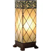 Clayre & Eef Tiffany tafellamp, 18x45 cm, beige, bruin glas