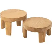 J-Line set van 2 tafel rond teak hout naturel 50x50x35cm