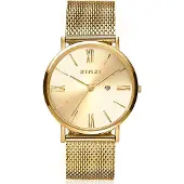 Zinzi Roman horloge goudkleurige wijzerplaat stalen kast geelgoudkleurig stalen mesh band geelgoudkleurig 34mm extra dun ZIW510M