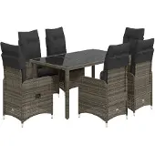 vidaXL 7-delige tuin-bistroset met kussens, grijs, polyrotan