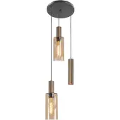 Highlight 3-lichts hanglamp Perugia zwart met koper brons
