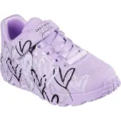 SKECHERS Uno Lite - Love meisjes sneakers met hartjes lichtpaars maat 33