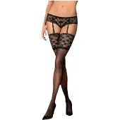 Obsessive Leticia - hold up kousen - brede kant - zwart - L/XL