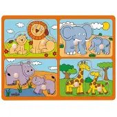 Woody 4 in 1 knop puzzel - Dieren - Ontwikkelt fijne motoriek - Meerkleurig