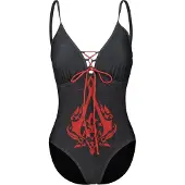 Assassin's creed - Gaming Zwempak - Crest - S tot XXL - voor Vrouwen - zwart-rood | Maat XXL