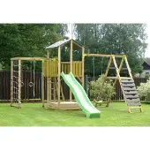 Wendi Toys Houten speeltoren dino | inclusief glijbaan, klimwand, schommel &