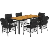vidaXL 7-delige Tuinset met kussens poly rattan zwart