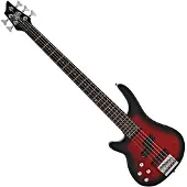 Gear4Music Chicago 5 String Left Handed Bass Guitar by Trans Red Burst