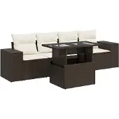 vidaXL 5-delige Loungeset met kussens poly rattan bruin