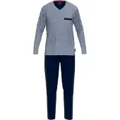 Götzburg heren pyjama V-hals - middenblauw melange