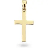 Glow 246.0213.00 Unisex Hanger Kruis Glad Smal 14 Karaat Goud