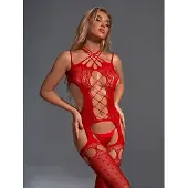 Christine le Duc Kruisloze Jarretelcatsuit - rood - Xl
