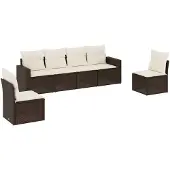 vidaXL 6-delige Loungeset met kussens poly rattan bruin