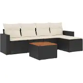 vidaXL 6-delige tuinmeubelset met kussens, zwart, polyrotan