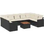 vidaXL 10-delige loungeset voor de tuin met kussens, zwart, polyrotan