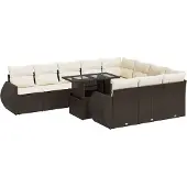 vidaXL 11-delige Loungeset met kussens poly rattan bruin