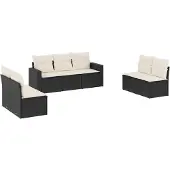 vidaXL 7-delige Loungeset met kussens poly rattan zwart