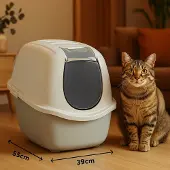 Flamingo Kattenbak – Trini – taupe – maat L – 39x55x41 cm – katten toilet met deksel & koolfilter – geurvrij & recycleerbaar – gemaakt in Europa
