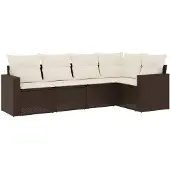 vidaXL 5-delige Loungeset met kussens poly rattan bruin