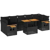 vidaXL 8-delige Loungeset met kussens poly rattan acacia zwart