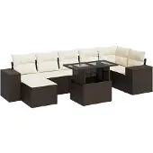 vidaXL 8-delige Loungeset met kussens poly rattan bruin