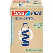 TESA tesafilm eco & crystal plakband, transparant, scheurvast, L 66 m x B 19 mm, 8 rollen