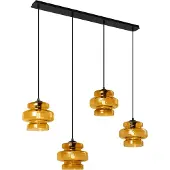 QAZQA Retro hanglamp zwart met oranje glas 4-lichts - Denise