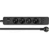 DeLOCK Extension Socket 4-way with Surge Protection and USB charger black