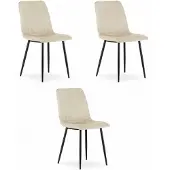 Leobert Set van 3 Eetkamerstoelen LAVA - Lichtbeige - Zwarte Metalen Poten - Velvet Bekleding - Industriële Stijl, Max. 110 kg, Ergonomisch Design, Comfortabele Zitting