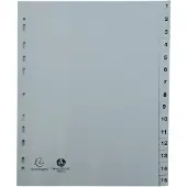 Exacompta 20x Tabbladen met bedrukte tabs in gerecycled PP - 15 tabs - 1 tot 15 - A4 - Grijs - 1715E