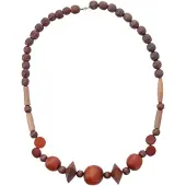 Behave – ketting – houten kralen met kegelvorm accenten – retro stijl