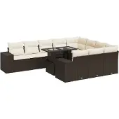 vidaXL 11-delige Loungeset met kussens poly rattan bruin